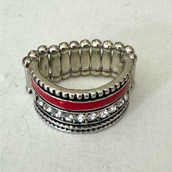 Unique Silver Tone Band Statement Ring - One Size Stretch Back - Picture 5 of 7